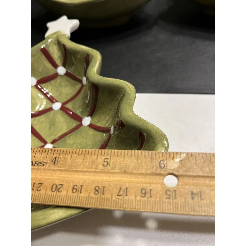 Pottery Barn Seasons Greetings Christmas Tree Candy Nut Bowl Dish Set Of 4